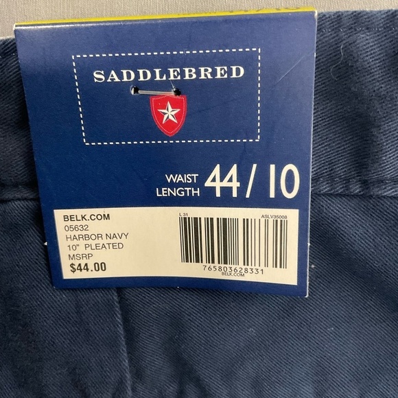 Saddlebred Shorts Mens 44W Big & Tall Navy Blue 100% Cotton Preppy Pleated Golf - Picture 3 of 8